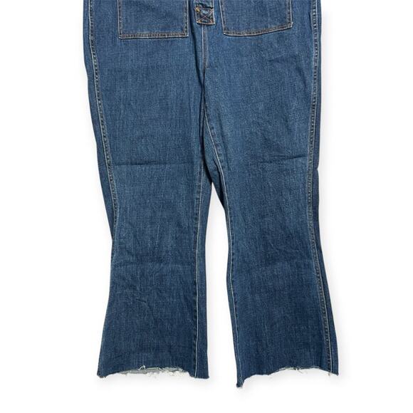 Madewell Denim Long Sleeve Jumpsuit SIZE 8 Indigo Coveralls Cropped CUTOFF HEM - Picture 9 of 15